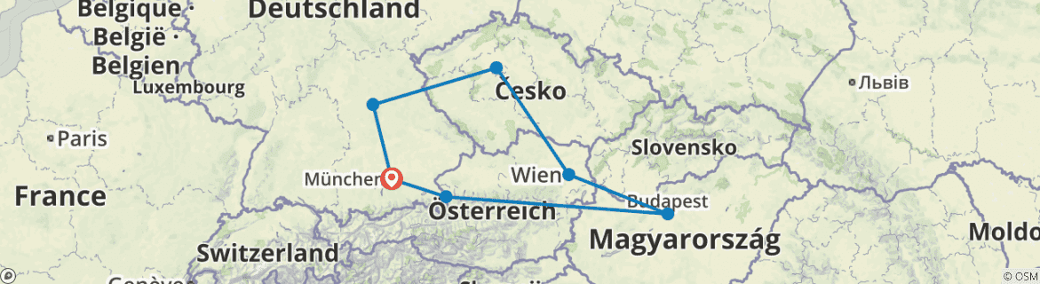 Image of a map showing the route of the tour