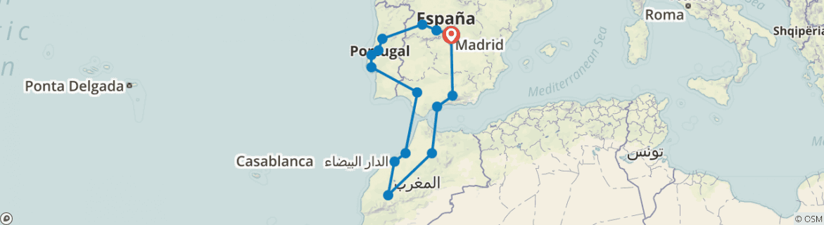 Image of a map showing the route of the tour
