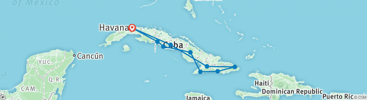 Image of a map showing the route of the tour