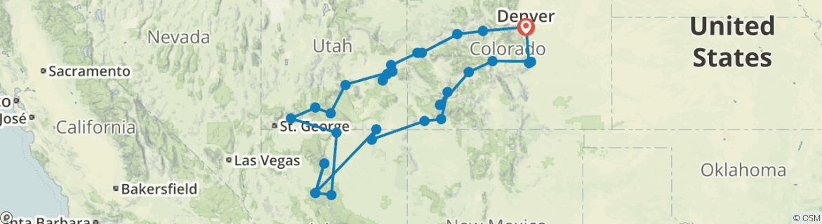 Image of a map showing the route of the tour
