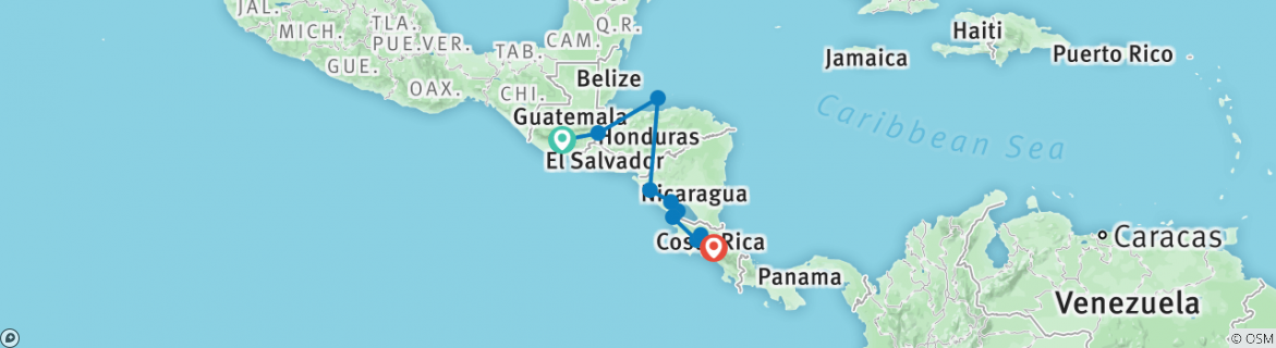 Image of a map showing the route of the tour