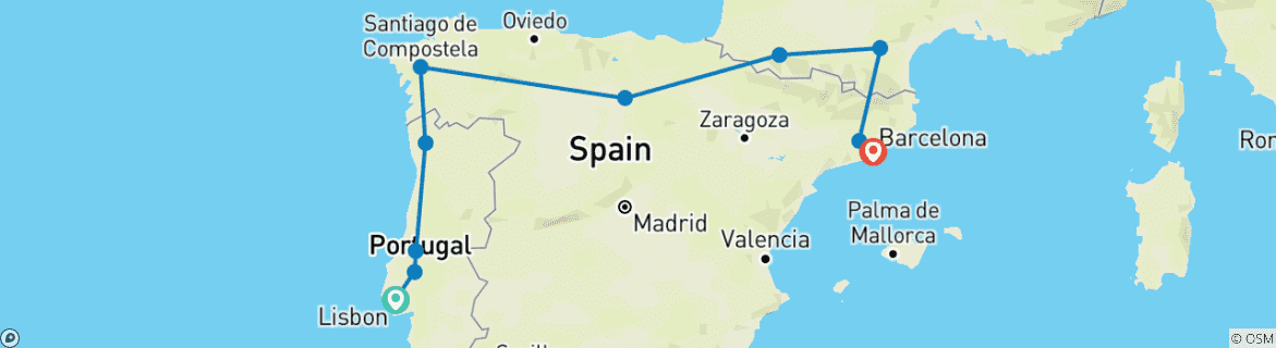 Image d'une carte montrant l'itinéraire du circuit