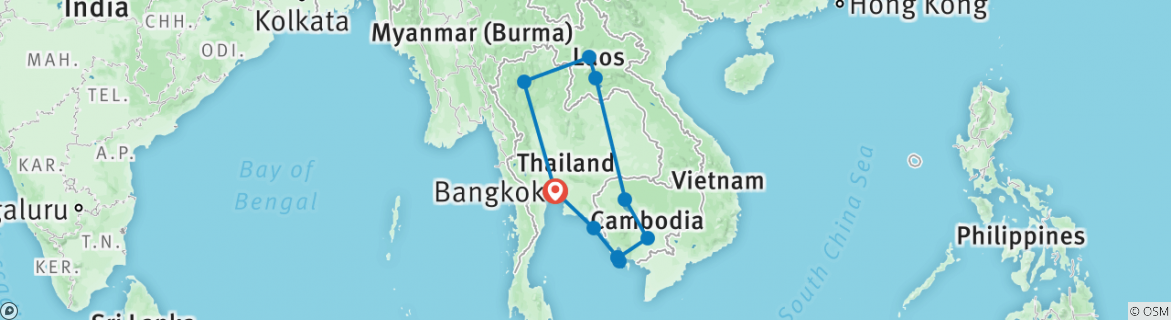 Image of a map showing the route of the tour