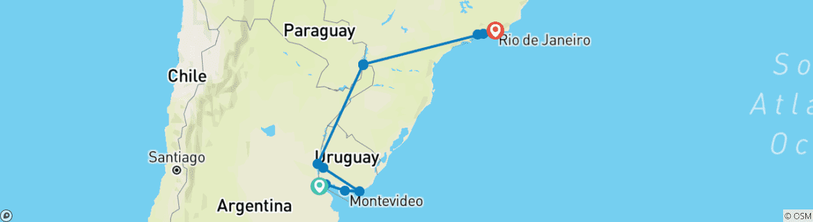 Mapa de De Buenos Aires a Río de Janeiro: Ipanema e Iguazú
