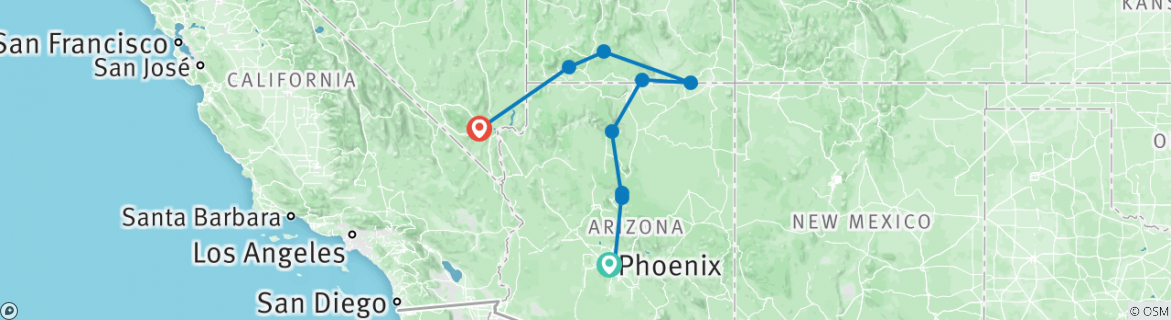 Image of a map showing the route of the tour