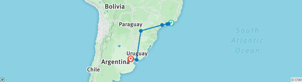 Image of a map showing the route of the tour