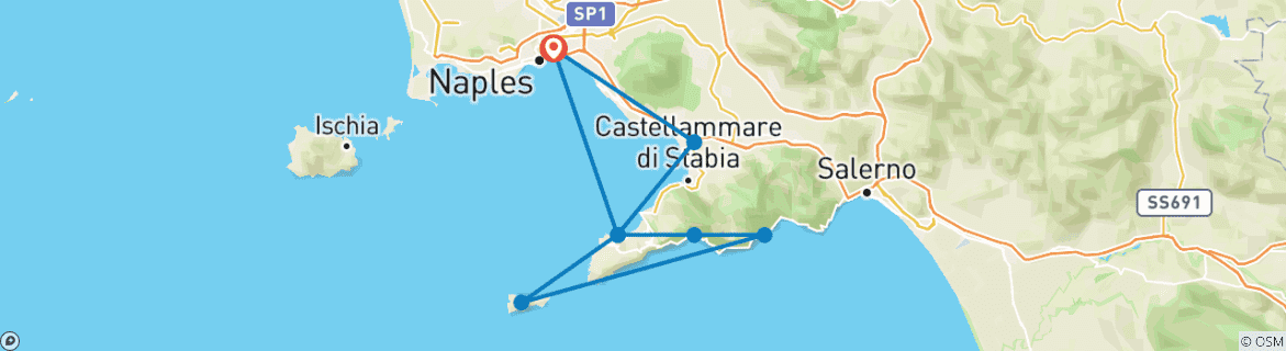 Image of a map showing the route of the tour
