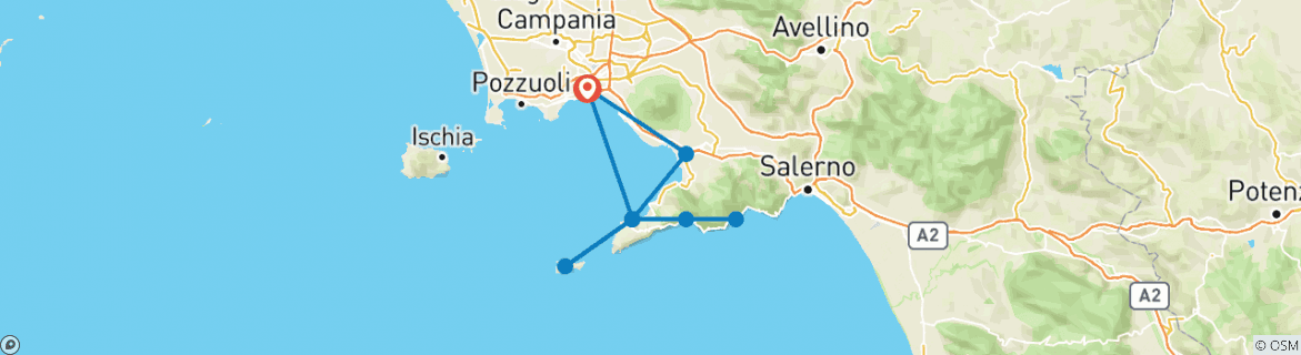 Image of a map showing the route of the tour
