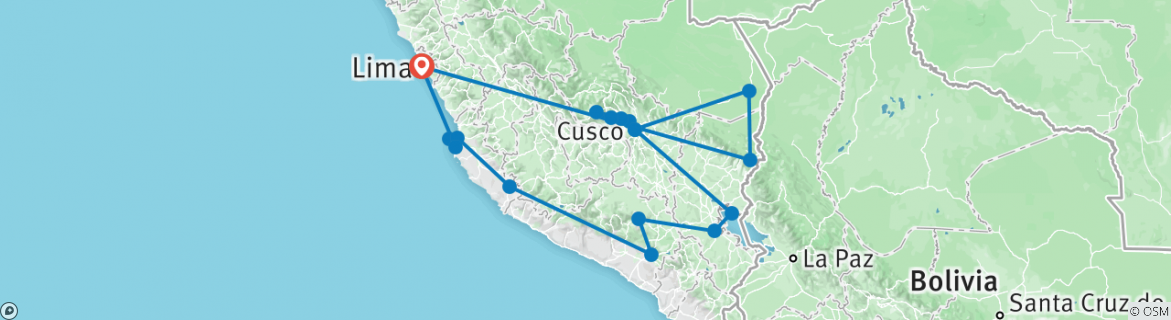 Image of a map showing the route of the tour
