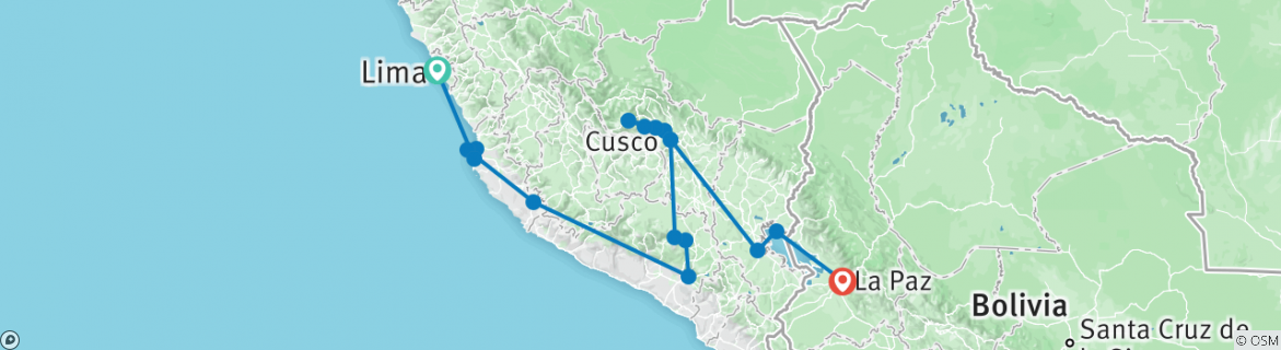 Image of a map showing the route of the tour