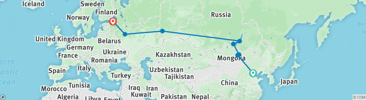 Image of a map showing the route of the tour