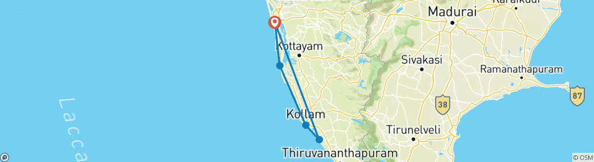 Carte du circuit Kerala - Ashrams et backwaters