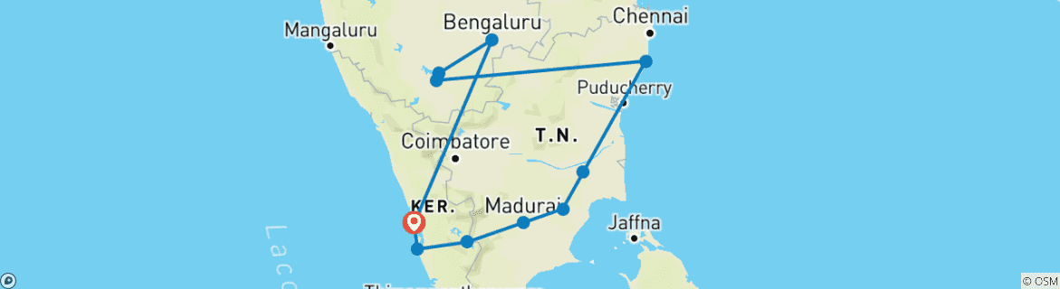 Carte du circuit Le meilleur de l'Inde du Sud