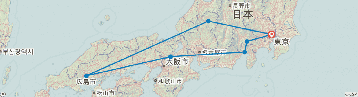 Image of a map showing the route of the tour