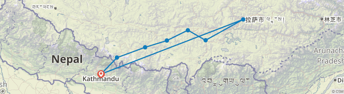 Image of a map showing the route of the tour
