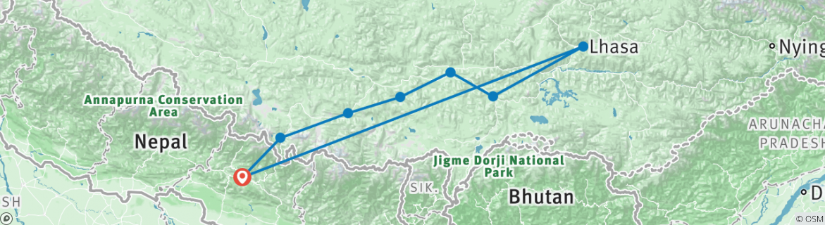 Image of a map showing the route of the tour