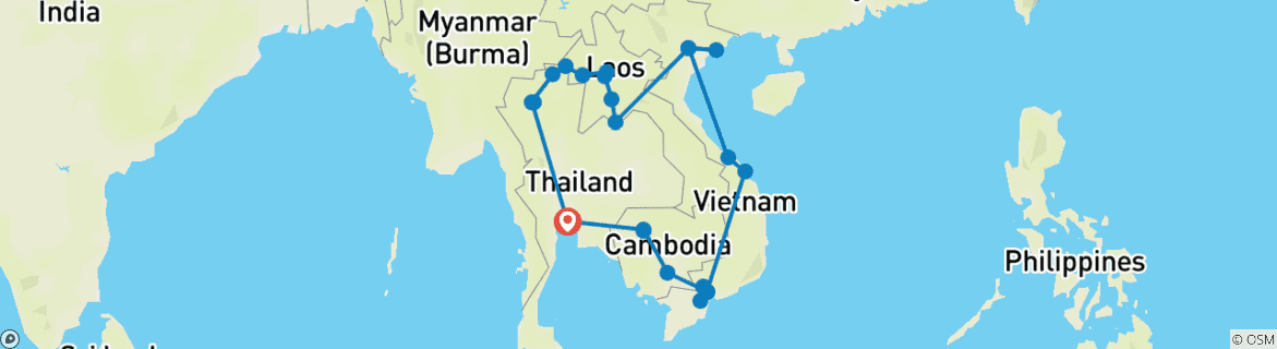 Carte du circuit L'Asie du Sud- Est englobée