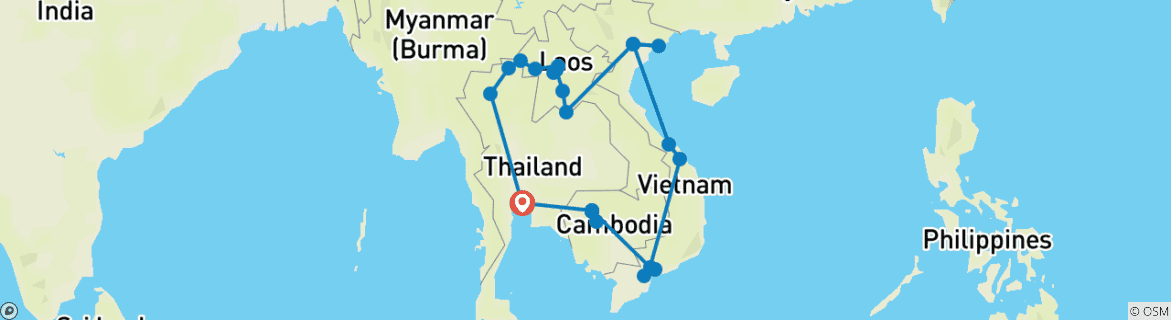 Carte du circuit L'Asie du Sud- Est englobée