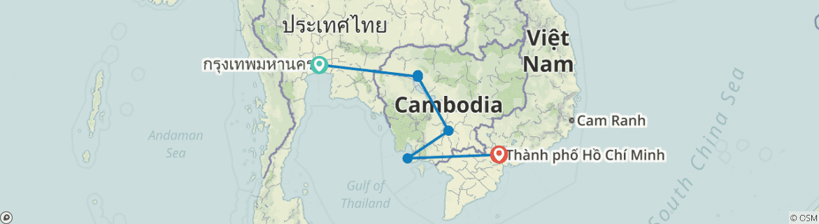 Image of a map showing the route of the tour