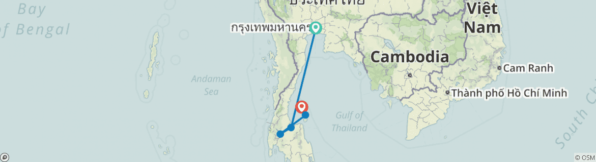 Image of a map showing the route of the tour