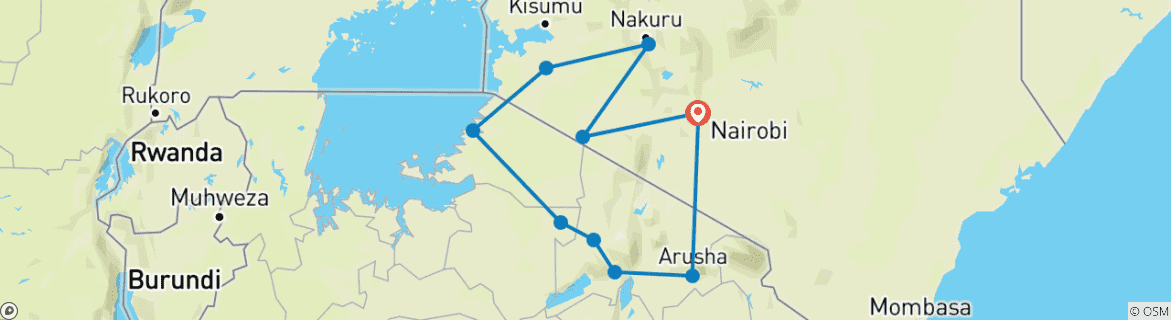 Image d'une carte montrant l'itinéraire du circuit