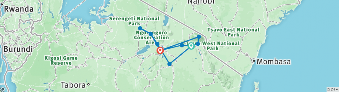 Image of a map showing the route of the tour
