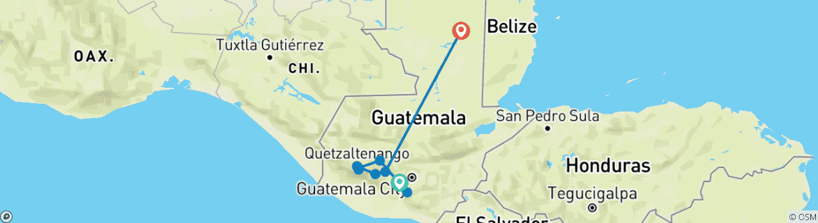 Image of a map showing the route of the tour