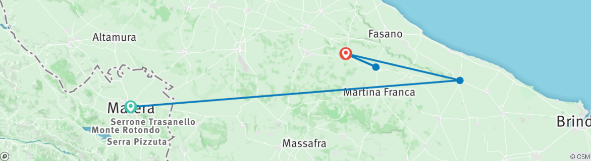 Image of a map showing the route of the tour