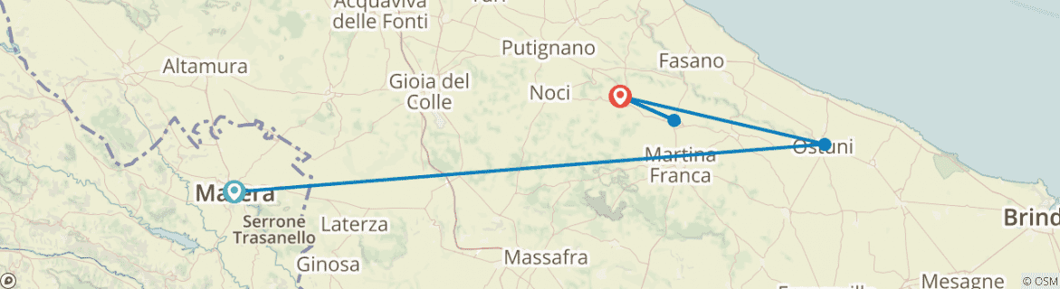 Image of a map showing the route of the tour