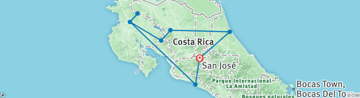 Image of a map showing the route of the tour