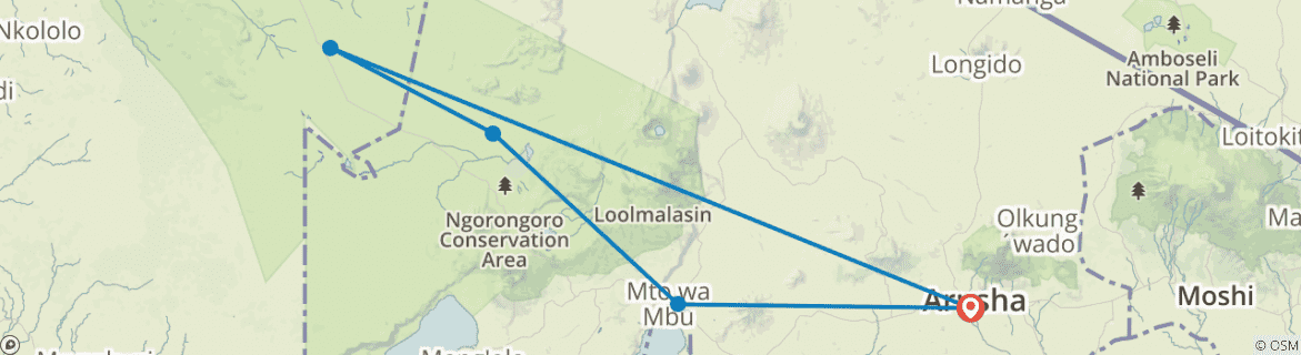 Image of a map showing the route of the tour