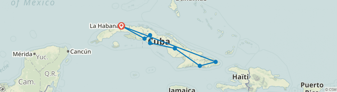 Image of a map showing the route of the tour