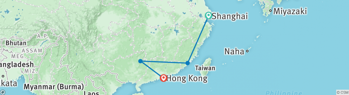 Image of a map showing the route of the tour
