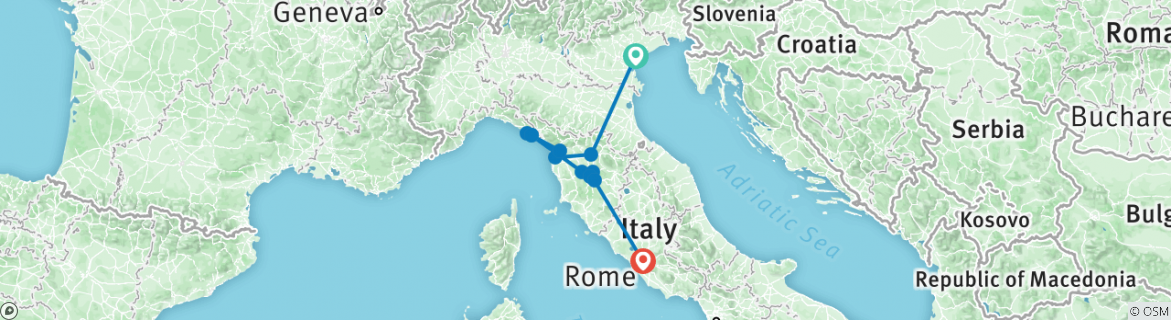 Image of a map showing the route of the tour