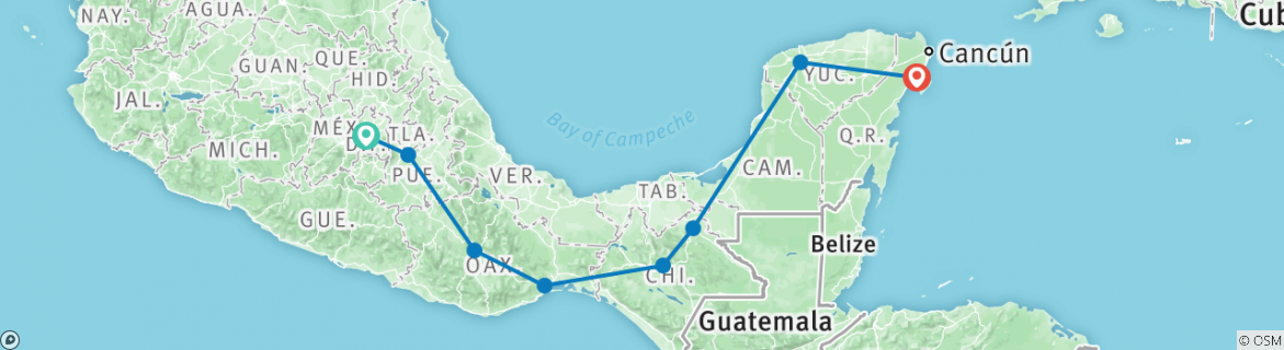 Image of a map showing the route of the tour
