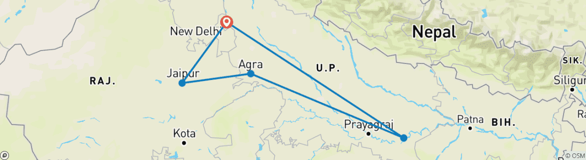 Image of a map showing the route of the tour