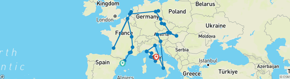 Image d'une carte montrant l'itinéraire du circuit