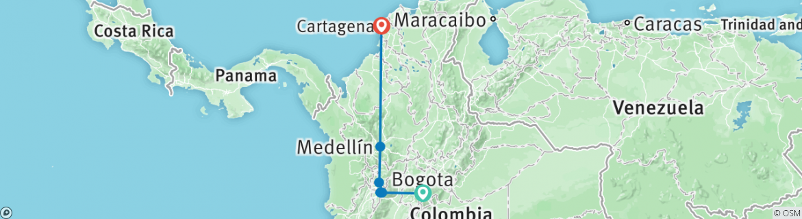 Image of a map showing the route of the tour