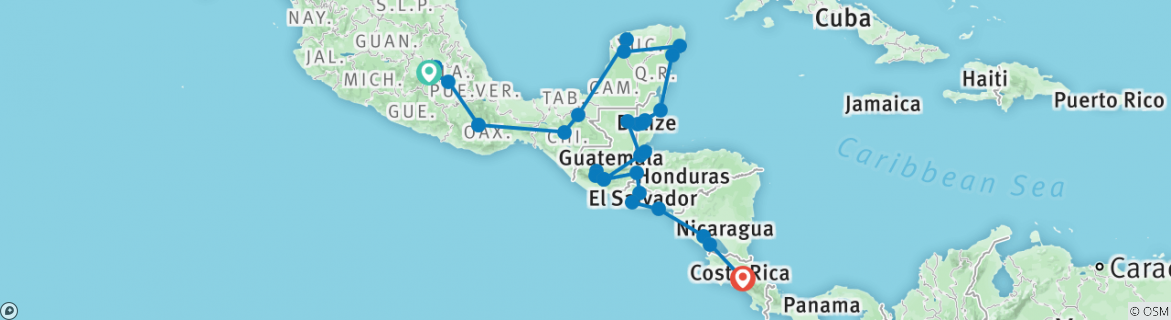 Image of a map showing the route of the tour
