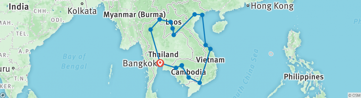 Image of a map showing the route of the tour