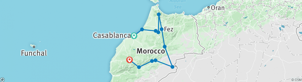 Image of a map showing the route of the tour