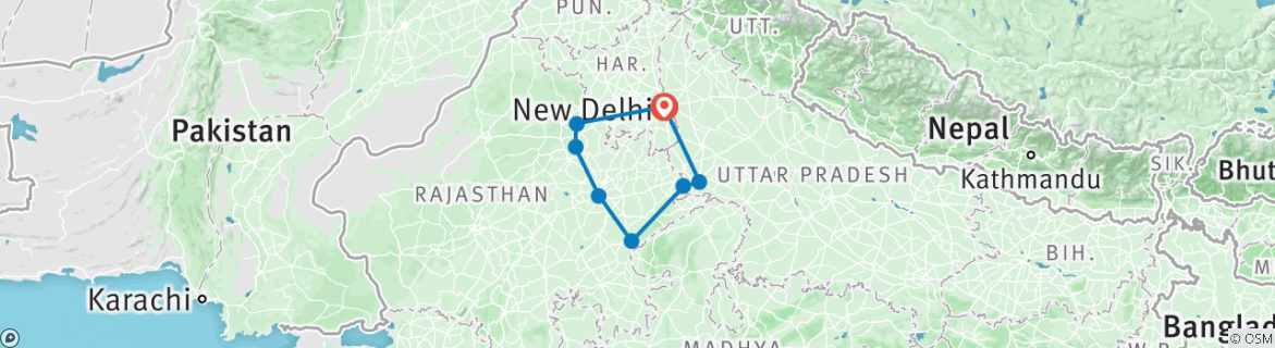 Image of a map showing the route of the tour