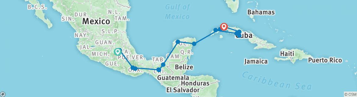 Image of a map showing the route of the tour