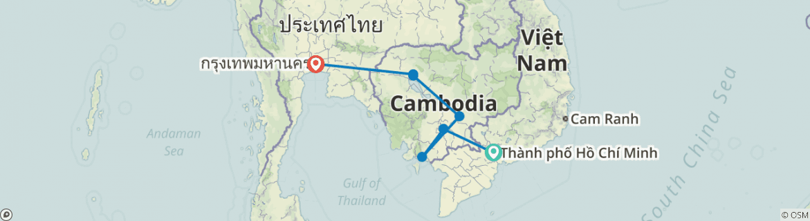 Image of a map showing the route of the tour