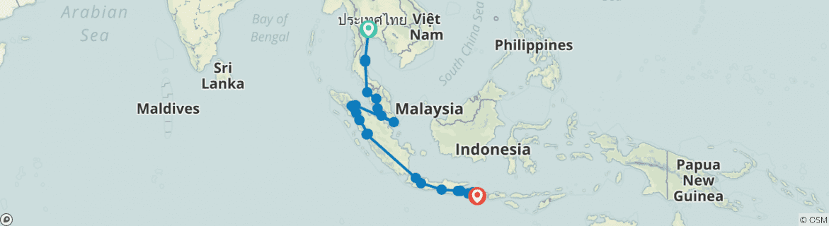 Image of a map showing the route of the tour