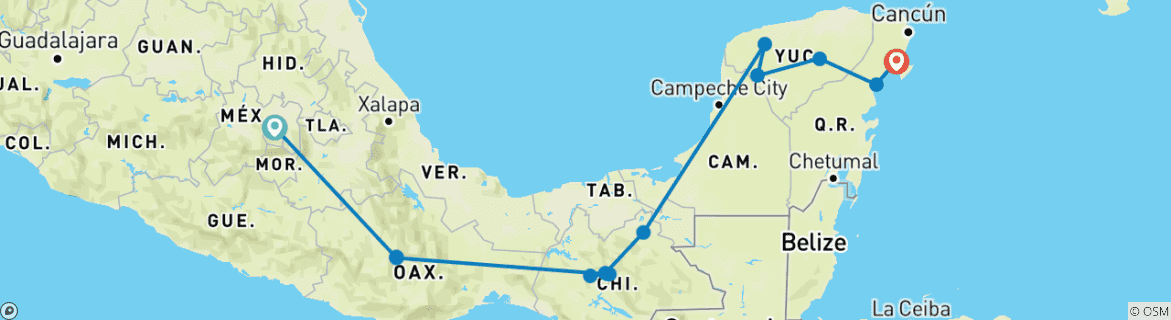 Image d'une carte montrant l'itinéraire du circuit