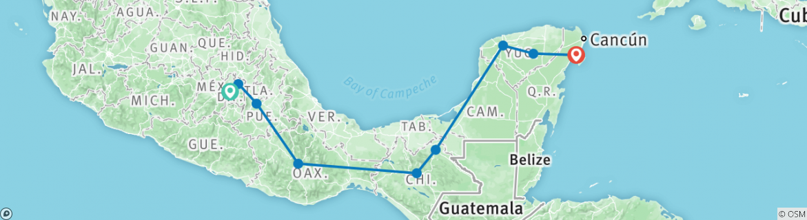Image of a map showing the route of the tour