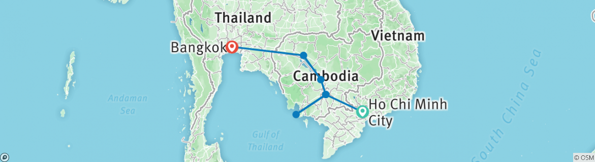 Image of a map showing the route of the tour