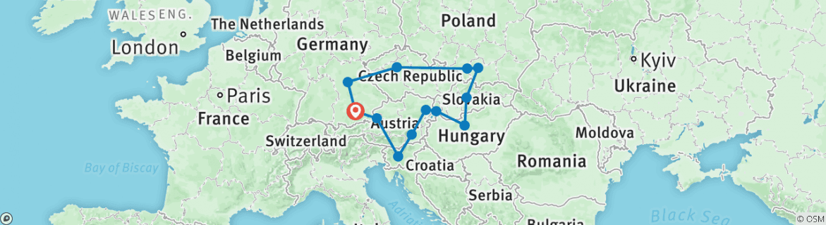 Image of a map showing the route of the tour