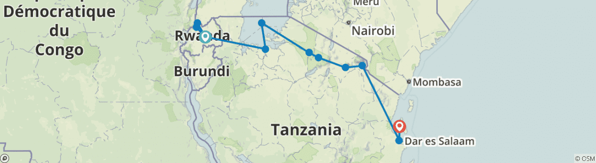 Image of a map showing the route of the tour